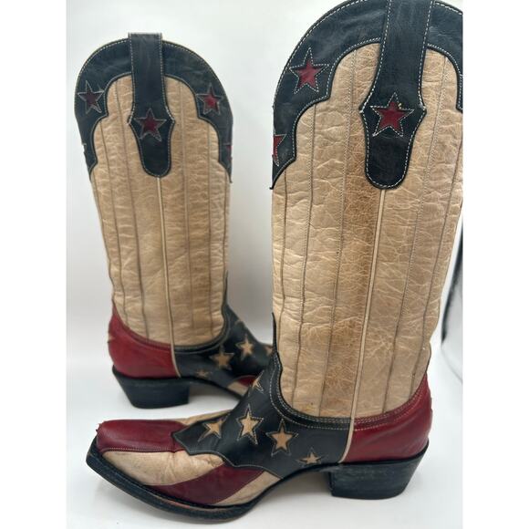 Old Gringo Yippee Ki Yay 13” Western Boots 7  Leather Stars Stripes US Flag - Picture 3 of 13